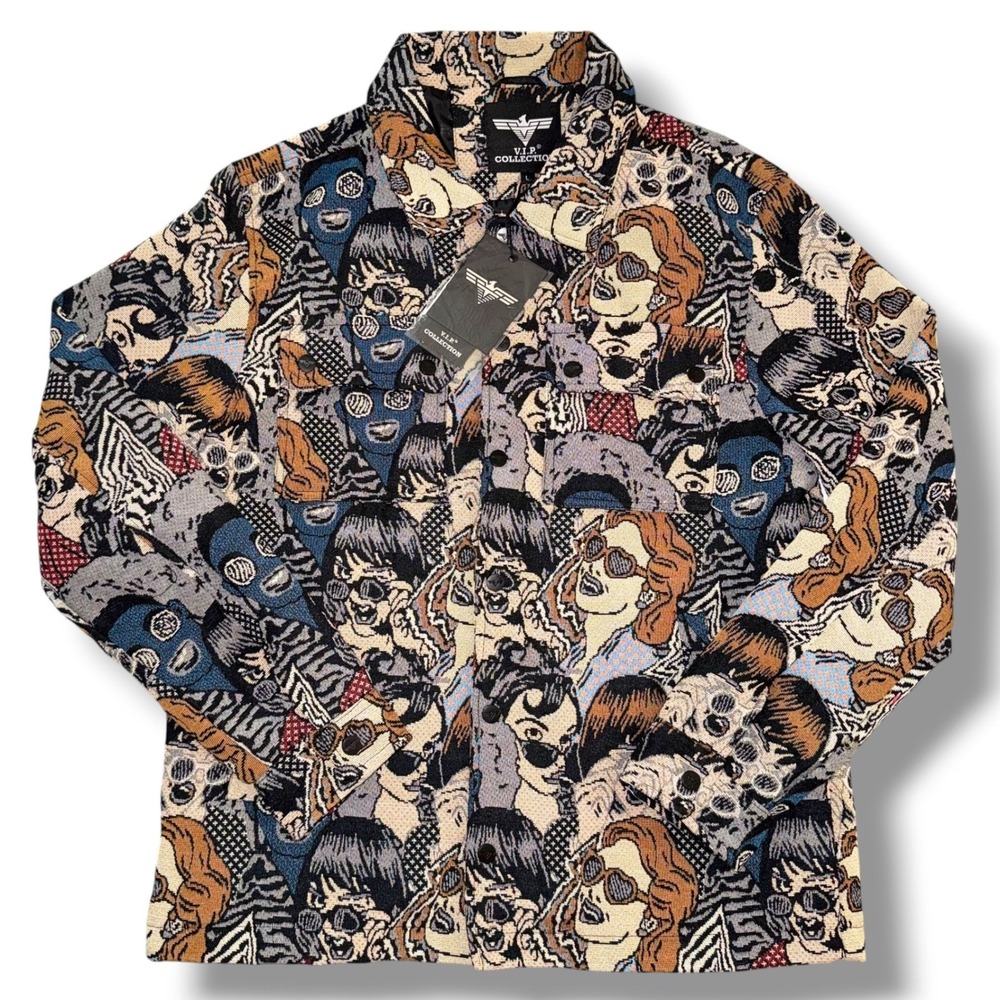 Tapestry‎ Shirt Jacket Mens L Multi Faces Graphic VTPJ-007